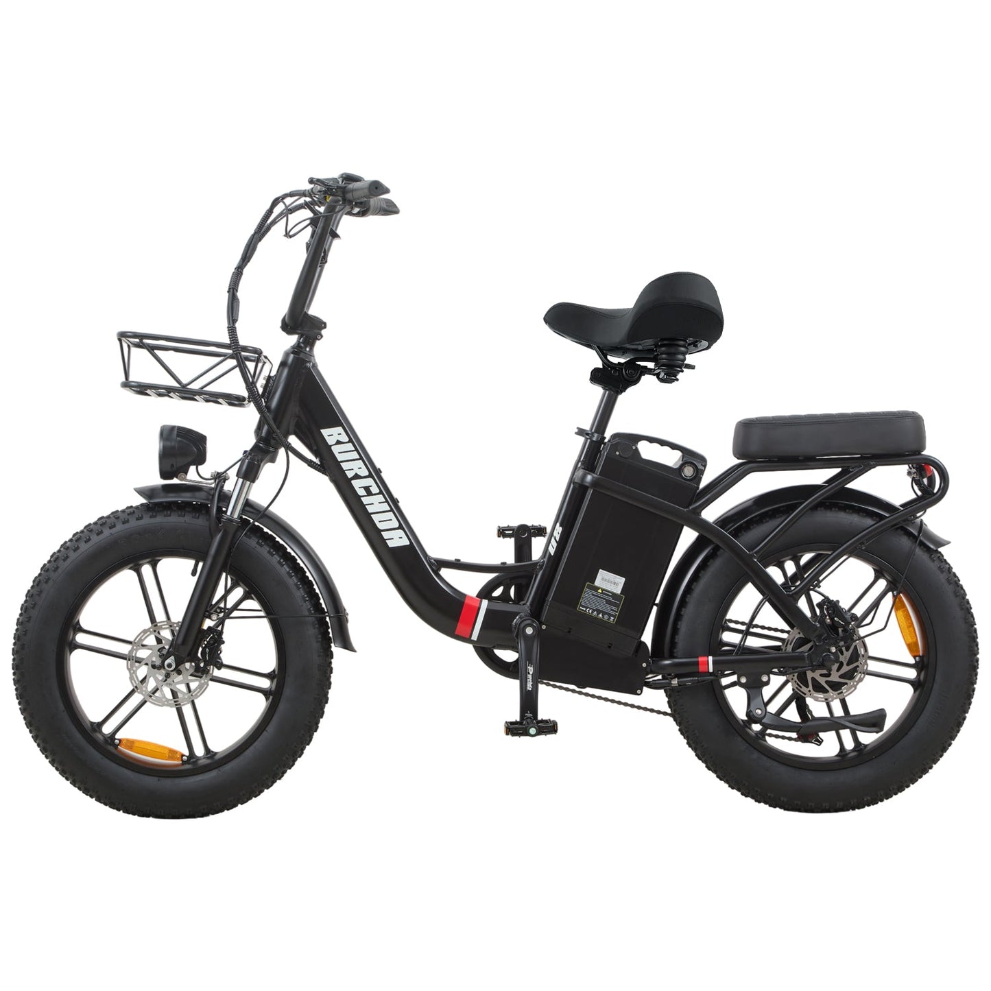 Burchda U8 black e-bike featuring a smart color LCD display and step-through frame