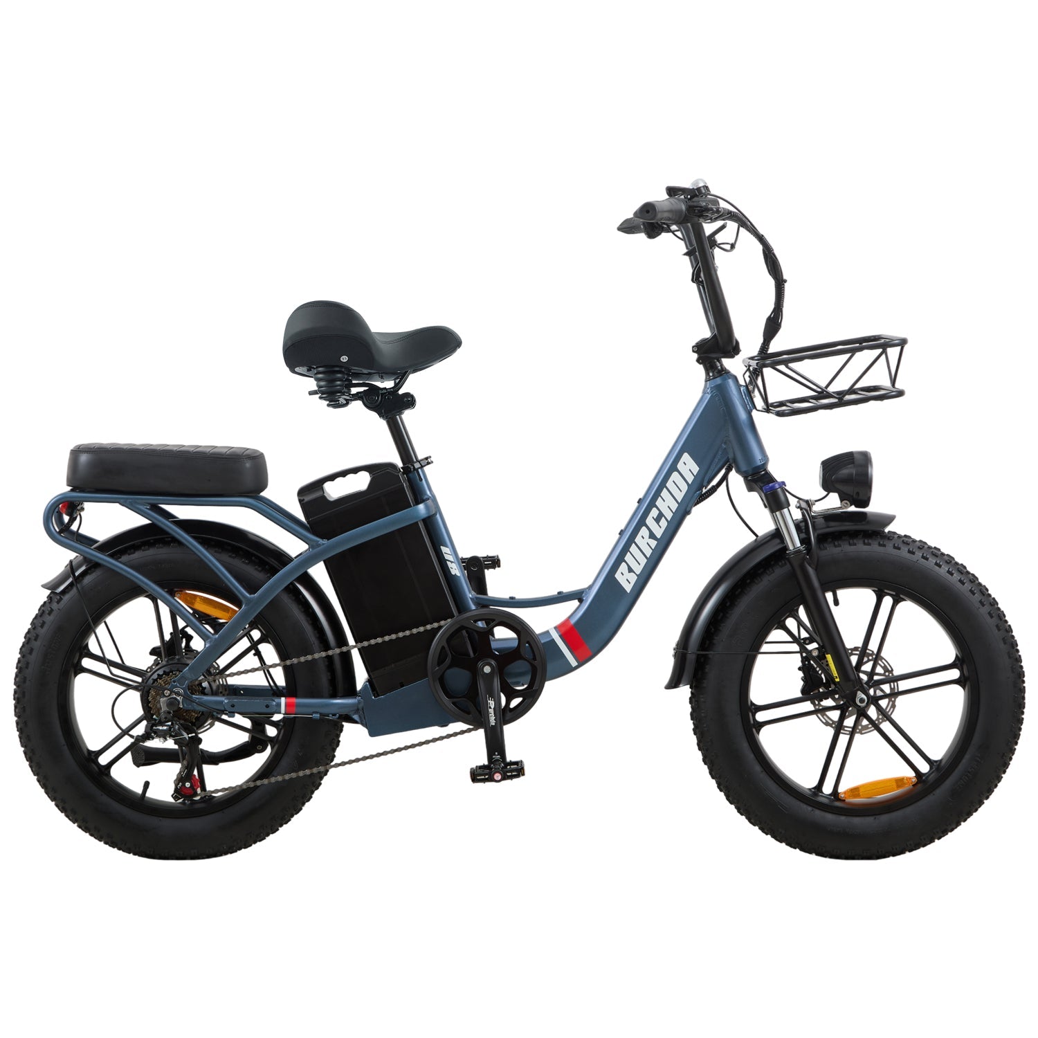 Blue Burchda U8 fat tire e-bike with hydraulic disc brakes